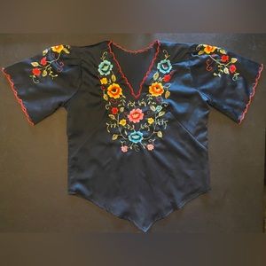 Vintage Polyester Embroidered Mexican Shirt M-L
